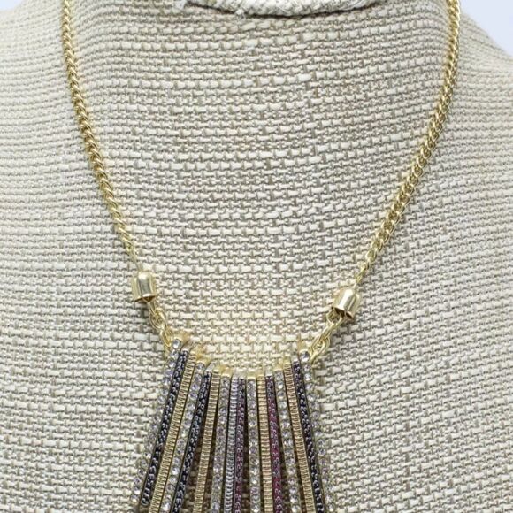 Gold & Silver Pave Rhinestone Pendant Necklace by INC. NWT 16.5+3" - Picture 3 of 3